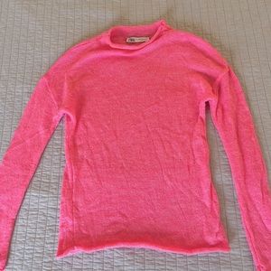 Zara Funnel Neck Fuzzy Sweater Neon Pink Women’s Size Small but fits like XSmall
